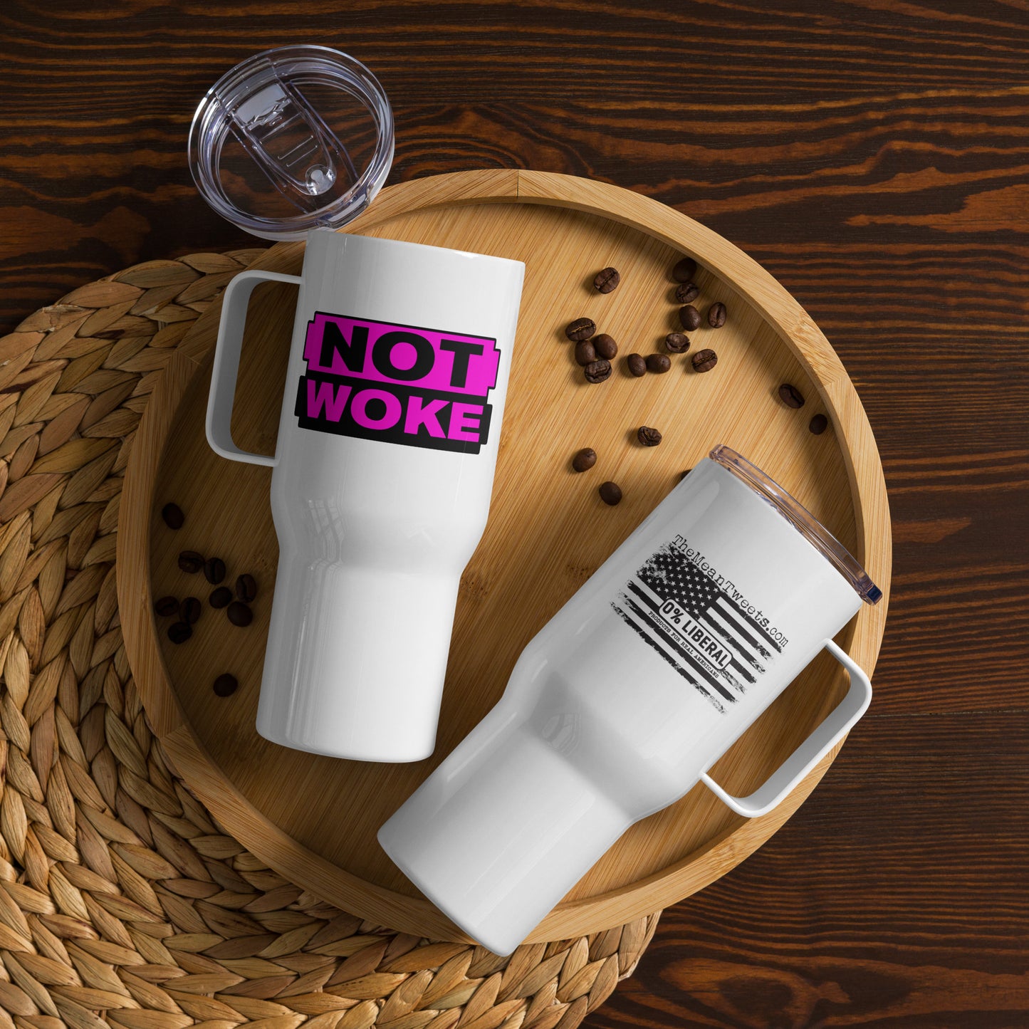 NOT WOKE Travel mug with a handle